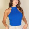 Ribbed Halter Crop Top – Backless Rib Knit