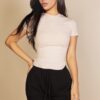 Ribbed Round Neck Short Sleeve Top – Stretch Knit