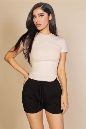 Ribbed Round Neck Short Sleeve Top – Stretch Knit