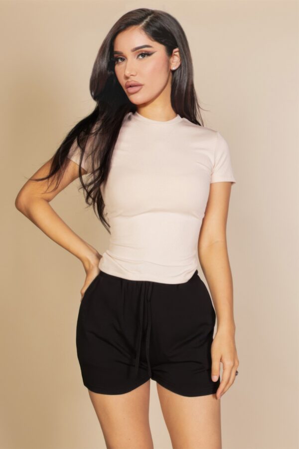 Ribbed Round Neck Short Sleeve Top – Stretch Knit