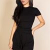 Ribbed Round Neck Short Sleeve Top – Stretch Knit