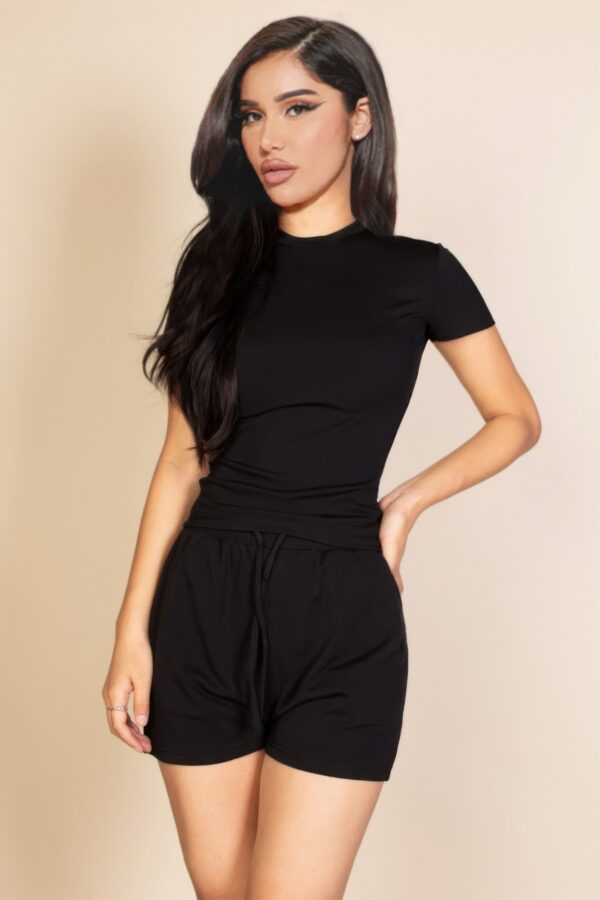 Ribbed Round Neck Short Sleeve Top – Stretch Knit