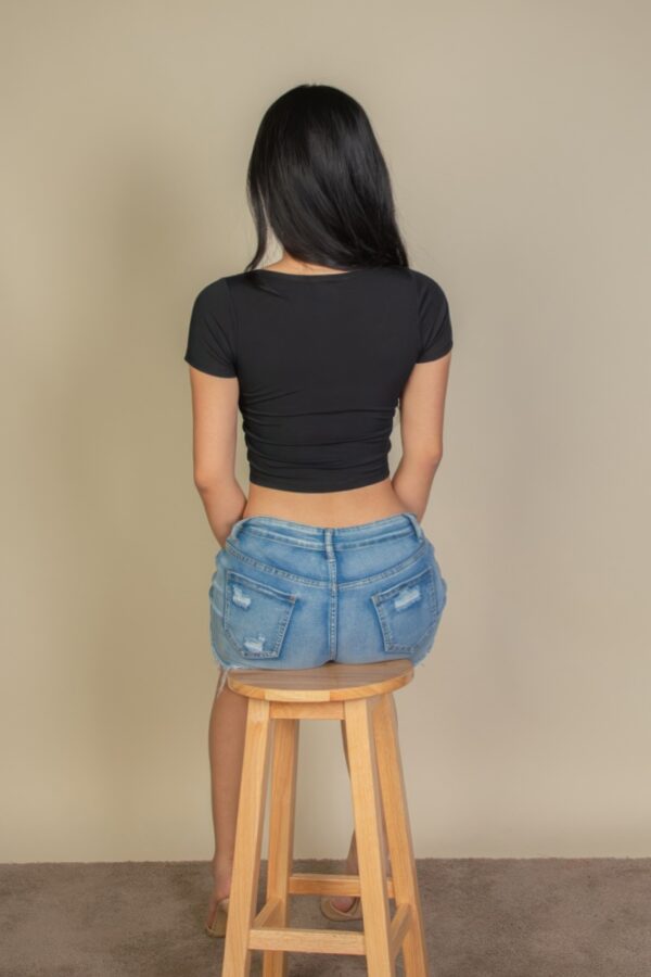 Ribbed Square-Neck Fitted Short Sleeve Tee