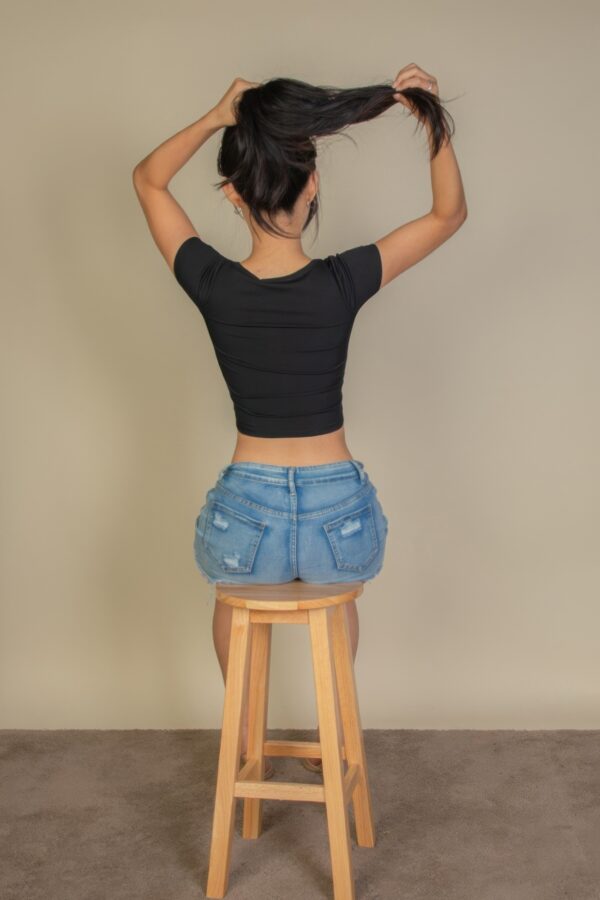 Ribbed Square-Neck Fitted Short Sleeve Tee
