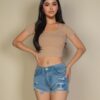 Ribbed Square-Neck Fitted Short Sleeve Tee