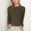 Ribbed Round Neck Long Sleeve Top – Stretch Knit