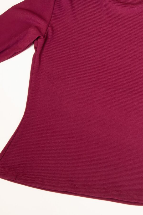 Ribbed Round Neck Long Sleeve Top – Stretch Knit