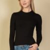 Ribbed Round Neck Long Sleeve Top – Stretch Knit