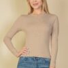 Ribbed Round Neck Long Sleeve Top – Stretch Knit