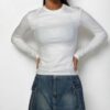 Ribbed Round Neck Long Sleeve Top – Stretch Knit