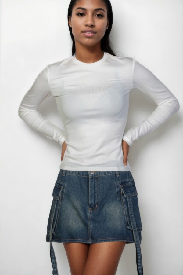 Ribbed Round Neck Long Sleeve Top – Stretch Knit