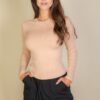 Ribbed Round Neck Long Sleeve Top – Stretch Knit