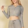 Ribbed Crop Zip Hoodie – Two-Tone Brushed Rib (Black, Grey)