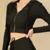 Ribbed Crop Zip Hoodie – Two-Tone Brushed Rib (Black, Grey)
