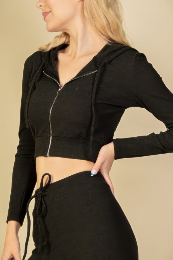 Ribbed Crop Zip Hoodie – Two-Tone Brushed Rib (Black, Grey)