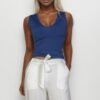 Ribbed V-Neck Sleeveless Tank – Stretch Jersey