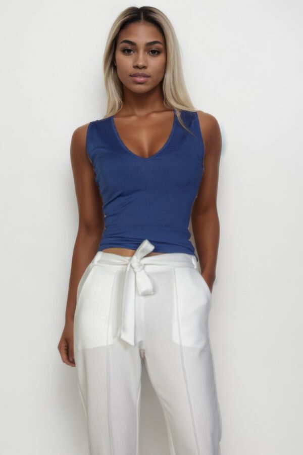 Ribbed V-Neck Sleeveless Tank – Stretch Jersey