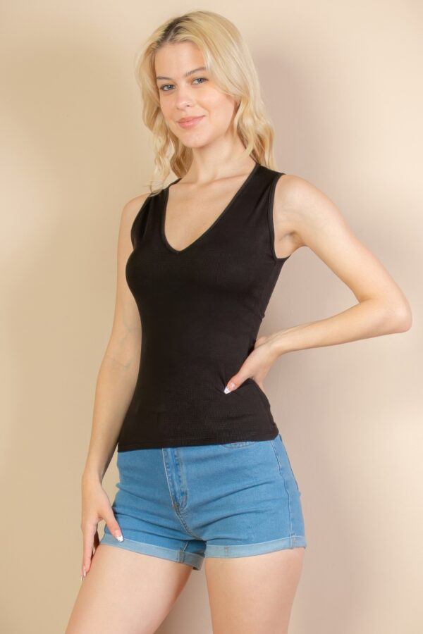 Ribbed V-Neck Sleeveless Tank – Stretch Jersey