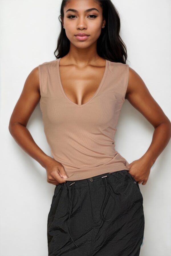 Ribbed V-Neck Sleeveless Tank – Stretch Jersey
