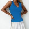 Ribbed V-Neck Sleeveless Tank – Stretch Jersey
