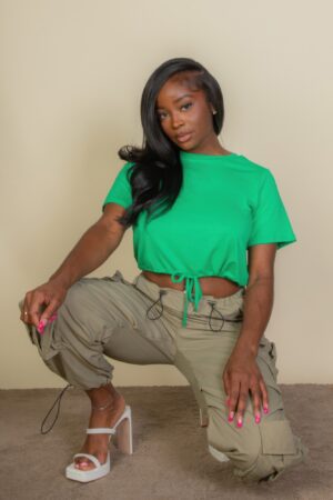 Tie-Front Drawstring Crop Top – High-Stretch Jersey