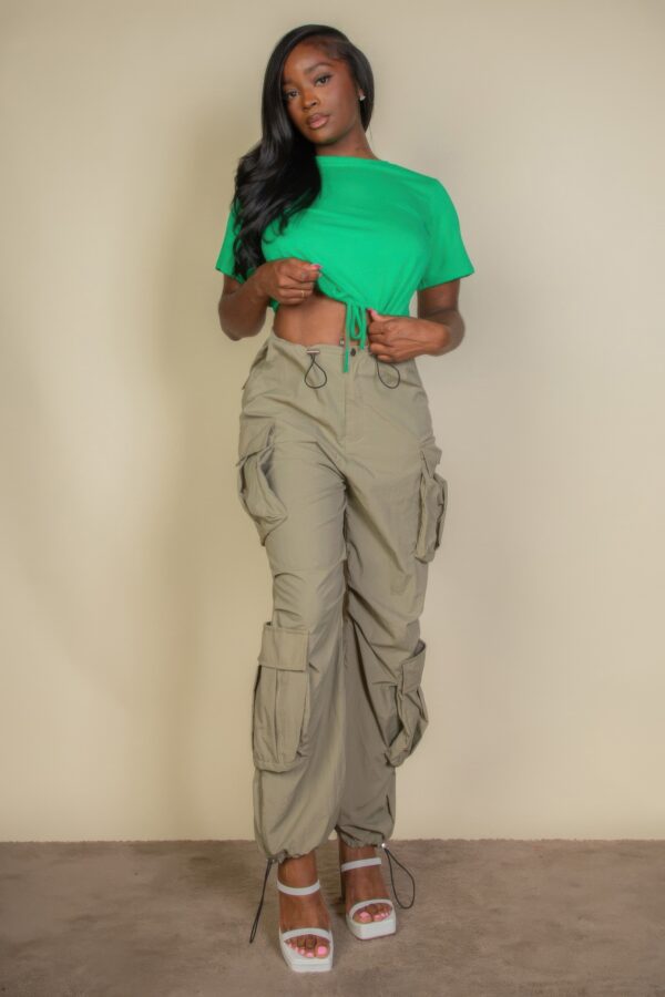 Tie-Front Drawstring Crop Top – High-Stretch Jersey
