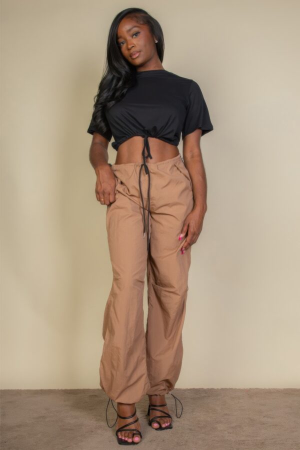 Tie-Front Drawstring Crop Top – High-Stretch Jersey