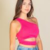 Ribbed One-Shoulder Cut-Out Crop Top – Bold Colors