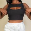 Ribbed Cut-Out Front Crop Top – Lightweight Rib Knit