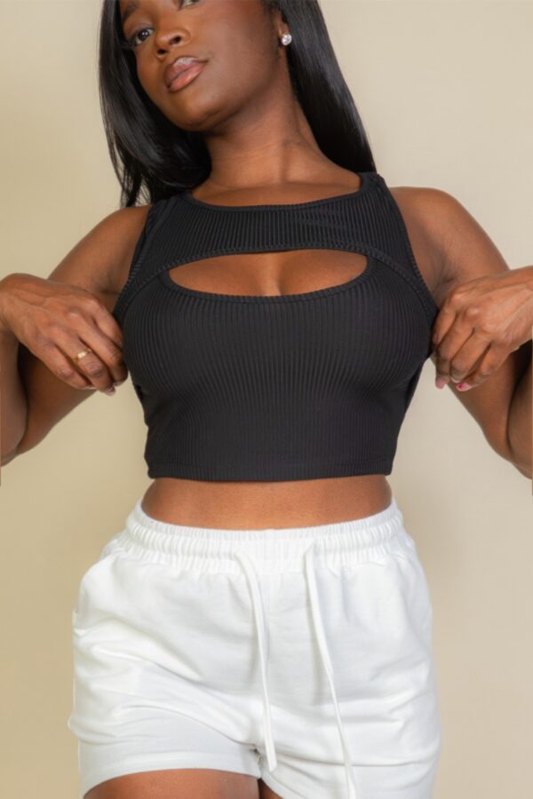 Ribbed Cut-Out Front Crop Top – Lightweight Rib Knit