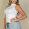 Ribbed Knit Sleeveless Top with Ruched Side