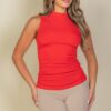 Ribbed Knit Sleeveless Top with Ruched Side