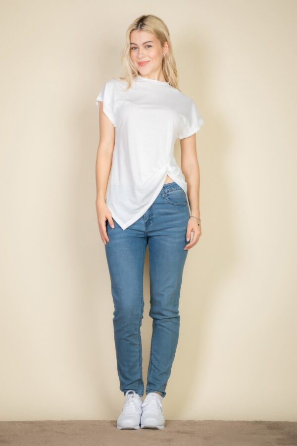 Batwing Sleeve Twist-Front Tee – Soft Polyester-Cotton