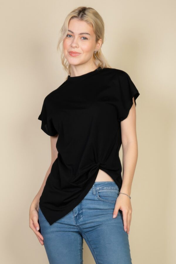 Batwing Sleeve Twist-Front Tee – Soft Polyester-Cotton