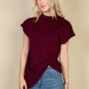 Batwing Sleeve Twist-Front Tee – Soft Polyester-Cotton