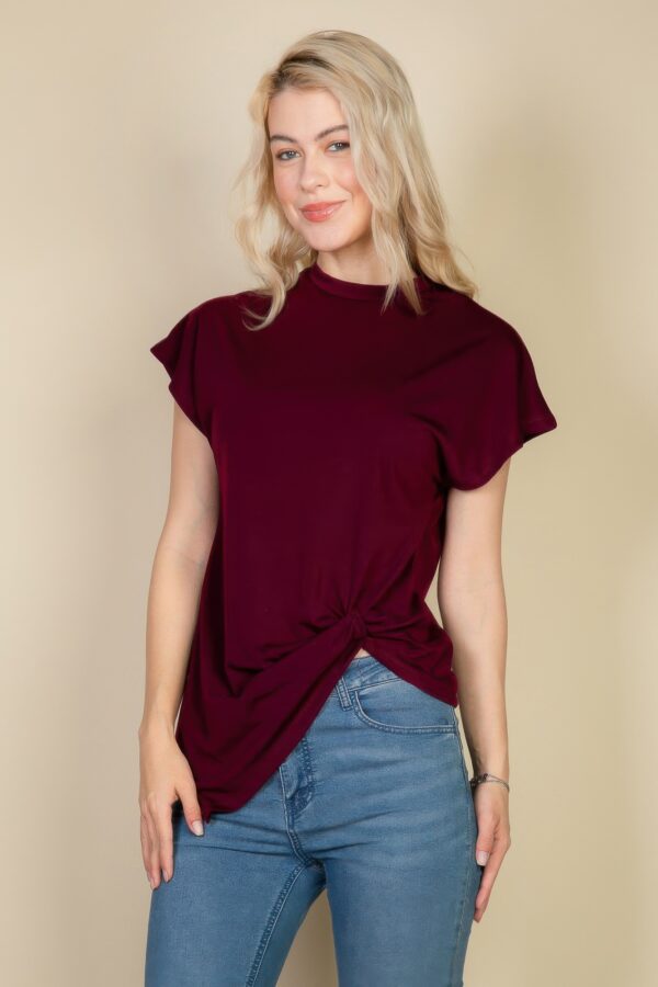 Batwing Sleeve Twist-Front Tee – Soft Polyester-Cotton