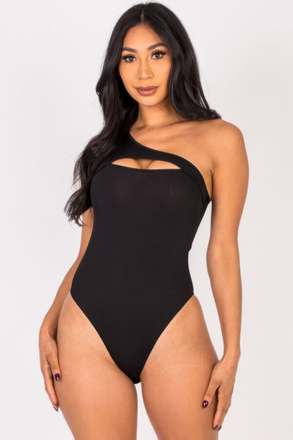 Ribbed One-Shoulder Cut-Out Bodysuit – Sleek Knit