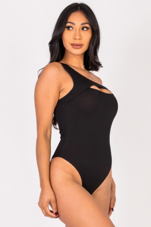 Ribbed One-Shoulder Cut-Out Bodysuit – Sleek Knit