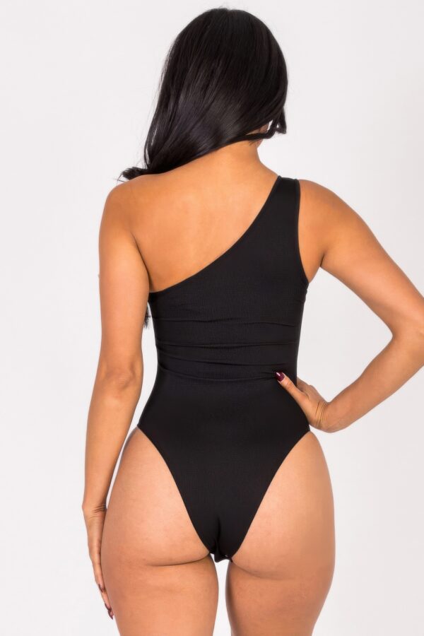 Ribbed One-Shoulder Cut-Out Bodysuit – Sleek Knit