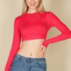Crew Neck Cropped Long-Sleeve Top – High-Stretch Jersey