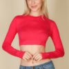 Crew Neck Cropped Long-Sleeve Top – High-Stretch Jersey