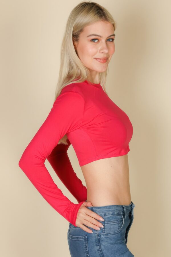 Crew Neck Cropped Long-Sleeve Top – High-Stretch Jersey