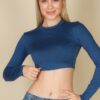 Crew Neck Cropped Long-Sleeve Top – High-Stretch Jersey