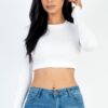 Crew Neck Cropped Long-Sleeve Top – High-Stretch Jersey