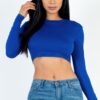Crew Neck Cropped Long-Sleeve Top – High-Stretch Jersey