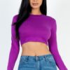 Crew Neck Cropped Long-Sleeve Top – High-Stretch Jersey