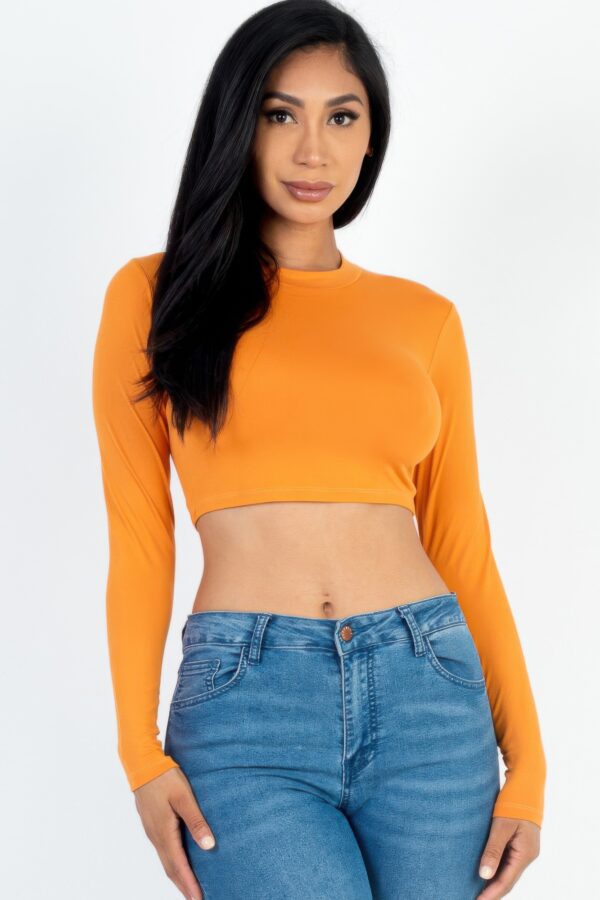 Crew Neck Cropped Long-Sleeve Top – High-Stretch Jersey