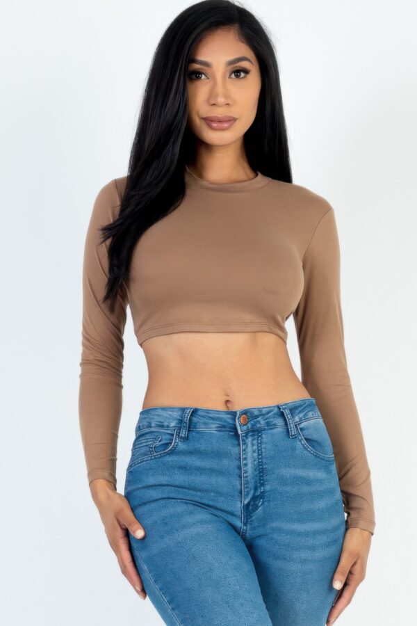Crew Neck Cropped Long-Sleeve Top – High-Stretch Jersey