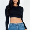 Crew Neck Cropped Long-Sleeve Top – High-Stretch Jersey