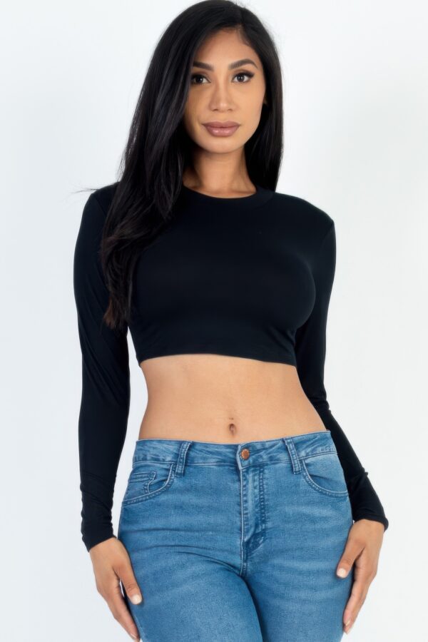 Crew Neck Cropped Long-Sleeve Top – High-Stretch Jersey